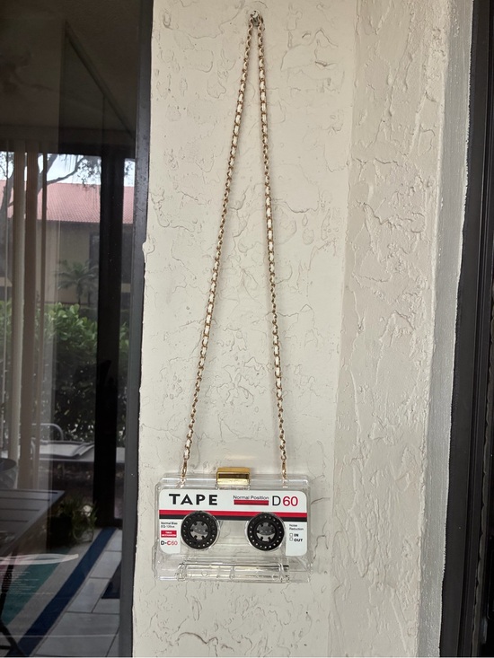 Handbags - Clear Cassette Tape Crossbody Bag with Gold Chain